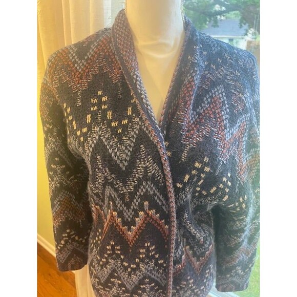 Lucky Brand Women's Sweater Duster Cardigan Size M Lagenlook Knit Fair Isle - Picture 7 of 9